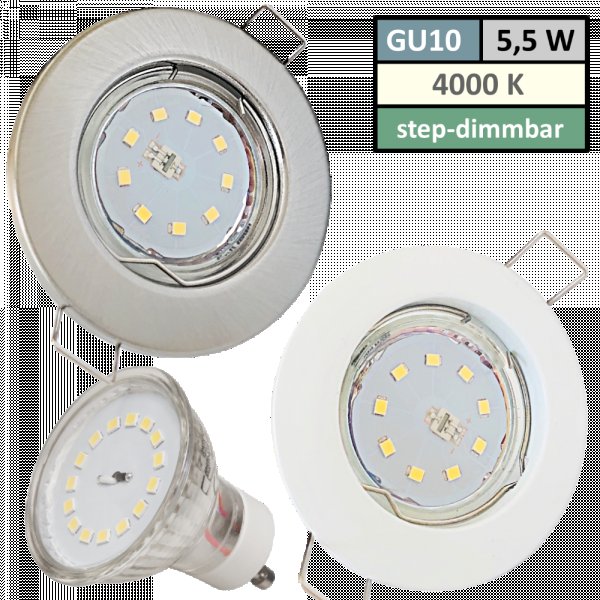 230Volt SMD LED Einbauspots Tom 3 5,5W Stufen Dimmbar per Lichtschalter 