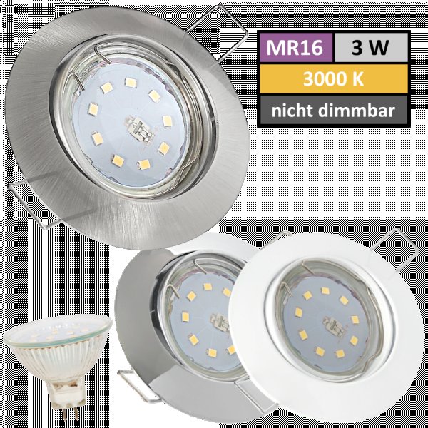12Volt LED Einbaustrahler Jan | 3Watt | Gu5.3 Sockel | MR16 Fassung | Mit LED Transformator