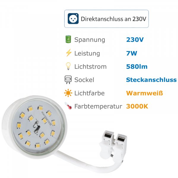 LED-Modul, 7Watt, 580Lumen, 230Volt, 50 x 23mm, Warmweiß, 3000Kelvin