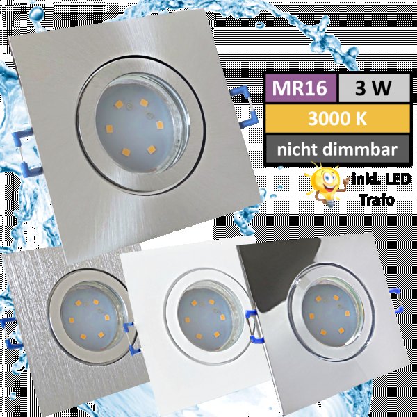 12Volt | SMD LED Bad Einbauleuchten IP44 | 3Watt | LED Trafo dabei