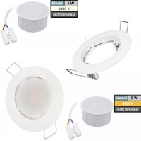 Flache LED Einbauleuchten | Weiss | 5W | 230V | Loch=60-65mm | ET=28mm | Milchglas
