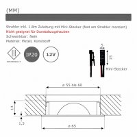 Flache LED Möbel Einbauleuchte Milena 12Volt -  3Watt - 180Lumen - Milchglas
