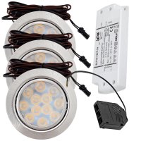 Sets Flache LED Möbel Einbauleuchte Lina 12Volt -  3Watt - 200Lumen - mit Transformator