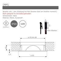 2er Set / Flache LED Einbauspots Lina / 12Volt / 3W / LED Trafo / 230V Netzkabel mit Schnurschalter