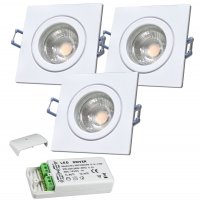 3er Set = 12Volt Bad Einbaustrahler Marin | IP44 | 3W | MCOB LED | inklusive LED Trafo 12Watt