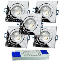 5er Set = 12Volt Bad Einbaustrahler Marin | IP44 | 3W | MCOB LED | inklusive LED Trafo 15Watt