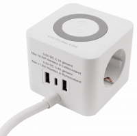 Tischsteckdose, 3 x Steckdose, 2 x USB-A, 1 x USB-C, QI aufladen
