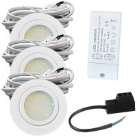 3er Set | Flache LED Möbel Einbauspots New Lina | 12V | 2W | LED Trafo | 72mm
