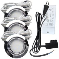 3er Set | Flache LED Möbel Einbauspots New Lina | 12V | 2W | LED Trafo | mit Schnurschalter