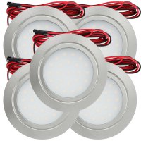 5 Stück Flache LED Möbel-Einbaustrahler Mila  12V - 2,4W - LED Trafo - 230V Zuleitung mit Schnurschalter