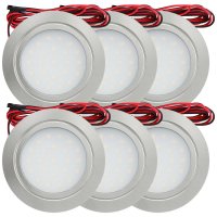 6 Stück Flache LED Möbel-Einbaustrahler Mila  12V - 2,4W - LED Trafo und 230V Zuleitung