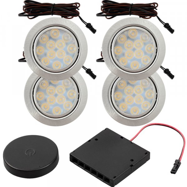 4er Set Flache LED Möbel Einbauspots Lina 12V - 3W - mit Dimmer und Fernbedienung