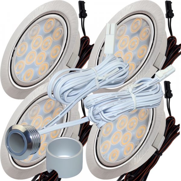 4er Set Flache LED Möbel Einbauleuchten Lina 12V -  3W - Dimmbar - mit Touchschalter