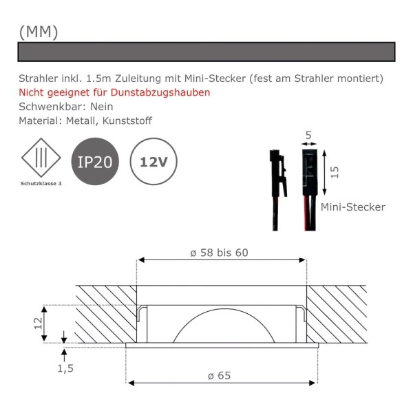 Kamilux LED Möbeleinbauspot Luisa – 12V, 2,4W, Chrom, Neutralweiß (4000K)