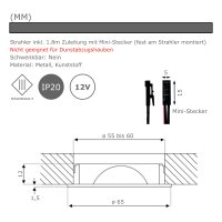 2er Set / Flache LED Einbauspots Lina / 12Volt / 3W / Kabelbaum / Stecker/ Verteilerleiste / LED Trafo / Einbautiefe nur 15mm