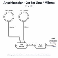2er Set / Flache LED Einbauspots Lina / 12Volt / 3W / Kabelbaum / Stecker/ Verteilerleiste / LED Trafo / Einbautiefe nur 12mm