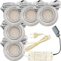 5er Set Flache LED-Möbel-Einbauspots New Lina, IP44,...