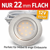 5er Set Flache LED-Möbel-Einbauspots New Lina, IP44, 12V, 2W, inklusive Plug & Play Trafo