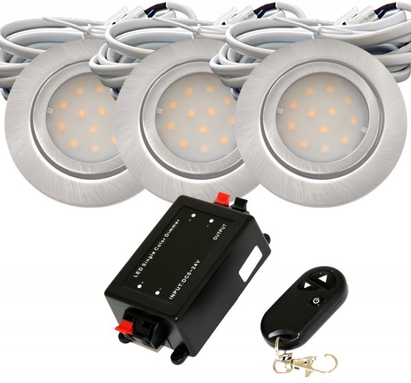 3er Set | Flache LED Einbauspots New Lina | 12V | 2W | LED Trafo und Funk-Dimmer