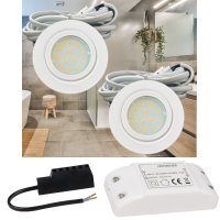 3er Set | Flache LED Einbauspots New Lina | 12V | 2W | LED Trafo und Funk-Dimmer