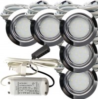 5er Set Flache LED-Möbel-Spots New Lina IP44, 12V,...