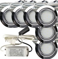 6er Set Flache LED-Möbel-Spots New Lina IP44, 12V,...