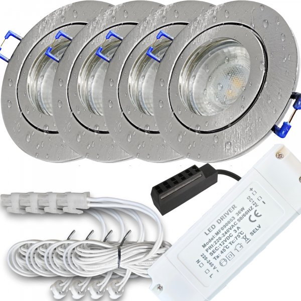 12V LED Einbaustrahler Set Marina IP44 4er Set 3W GU5.3 MR16 120cm AMP Kabel inkl. Trafo