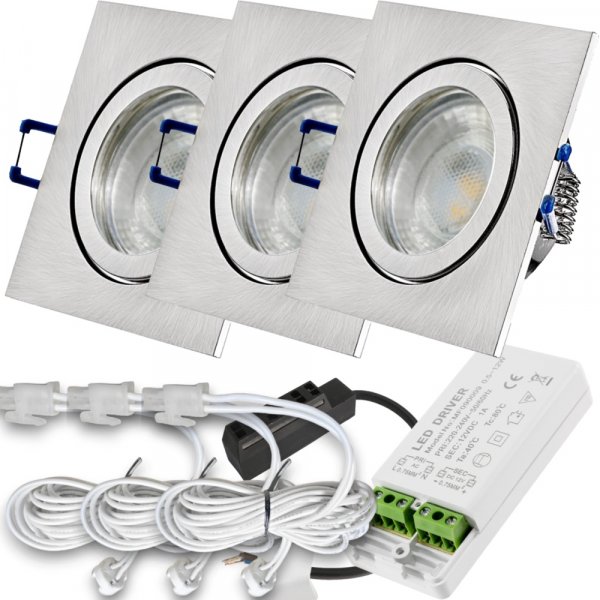 12V LED Einbaustrahler Set Marin IP44 3er Set 5W GU5.3 MR16 120cm AMP Kabel inkl. Trafo