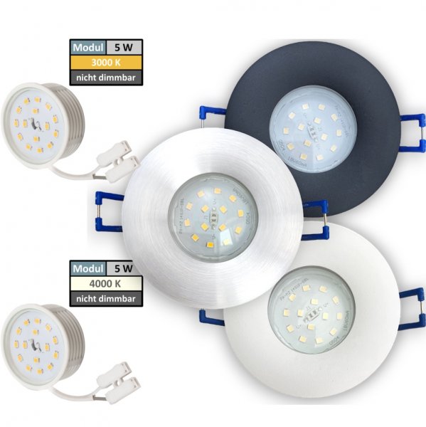 85mm IP44 LED Bad Einbauspots | 230V | 5W | Loch = 60 - 70mm | Schraubadapter
