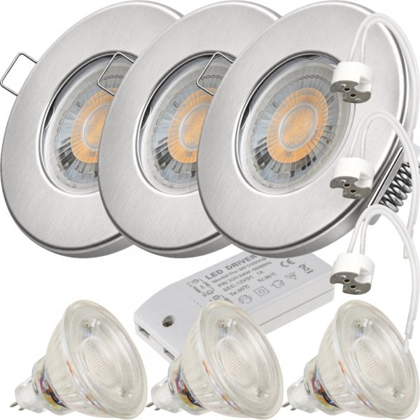 3er Set - LED Bad Einbaustrahler Aqua65 12V MR16 | IP65 | 3W 250lm | Mit LED Trafo