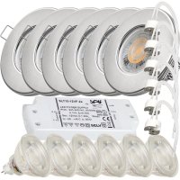 6er Set - LED Bad Einbaustrahler Aqua65 12V MR16 | IP65 |...