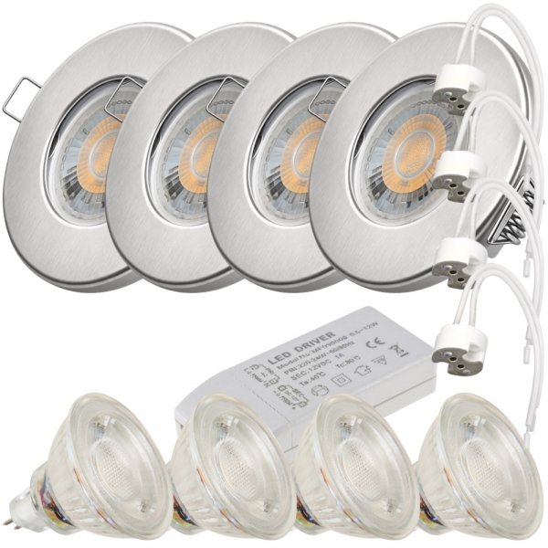 4er Set - LED Bad Einbaustrahler Aqua65 12V MR16 | IP65 | 5W 400lm | Mit LED Trafo