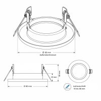 Einbaufassung rund starr Weiß oder Silber für GU10 MR16 LED Spots 80mm